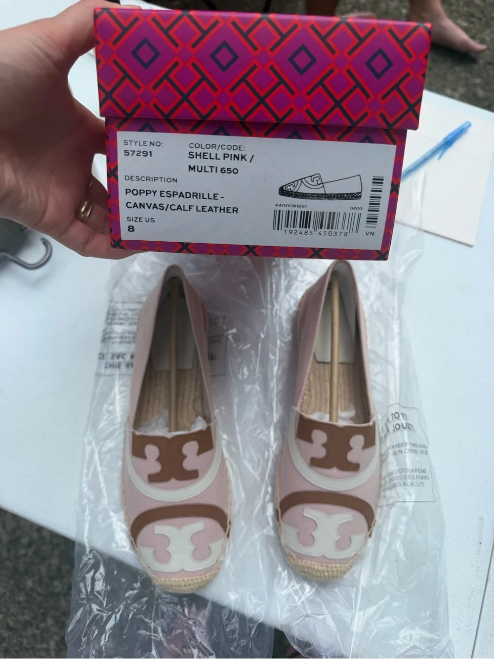 Tory Burch Shell Pink Multi Poppy Espadrille Flats